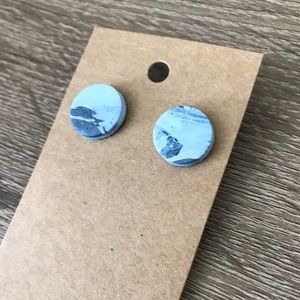 Blue Marbled Polymer Clay Stud Earrings